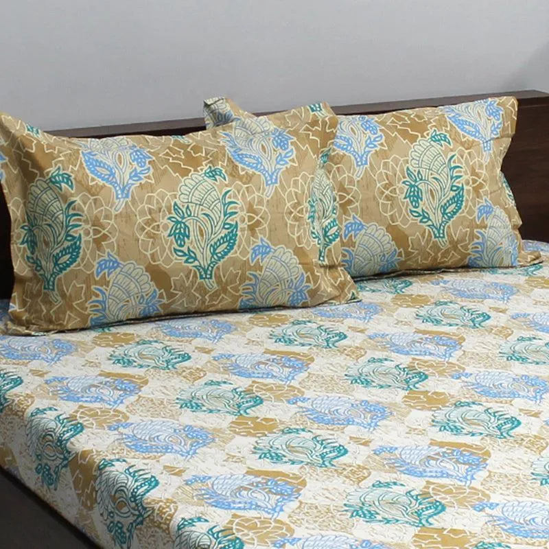 Wishi Ethnic Cotton Bedsheet (Yellow,Blue) - 110 TC media 4