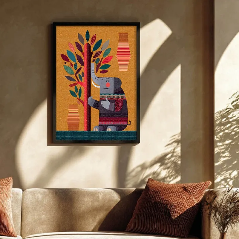 Playful Elephant Canvas Wall Painting With Black Frame media 4