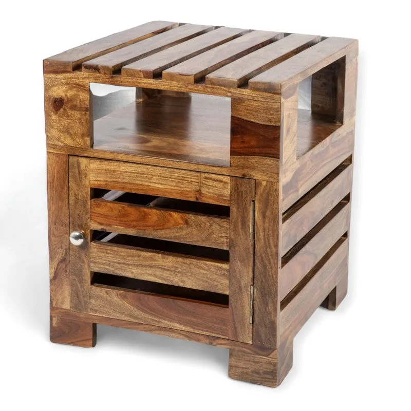 Wverix Sheesham Wooden Side & Bedside Table - Brown,Beige media 4