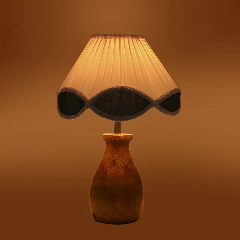 Flamoria Cotton Table Lamp With Wooden Base - OffWhite media 7