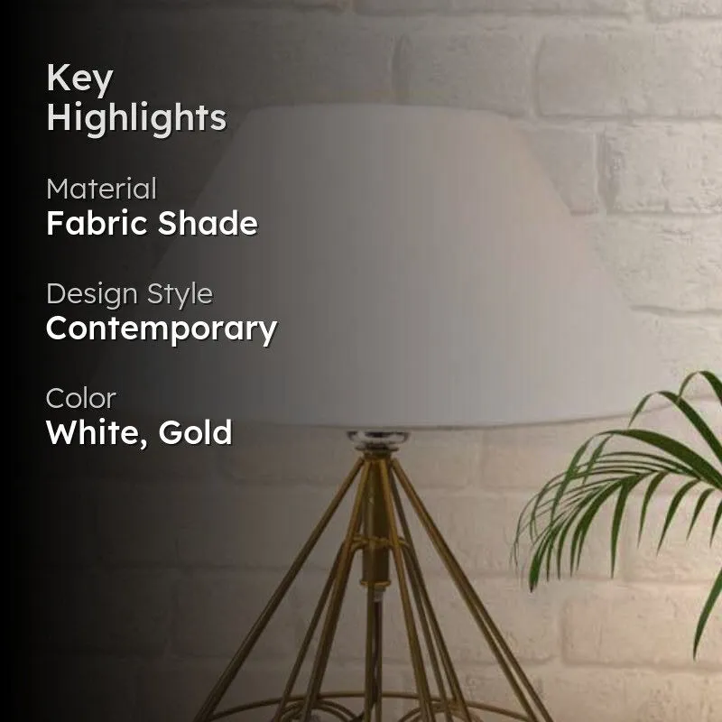 Farmhouse Fabric Table Lamp - White,Gold media 2