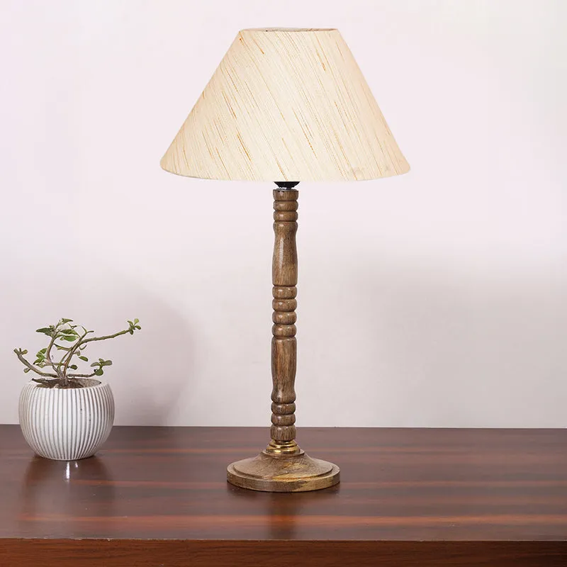 Glow Mesa Table Lamp With Carved Wooden Base - Ivory,Brown media 3