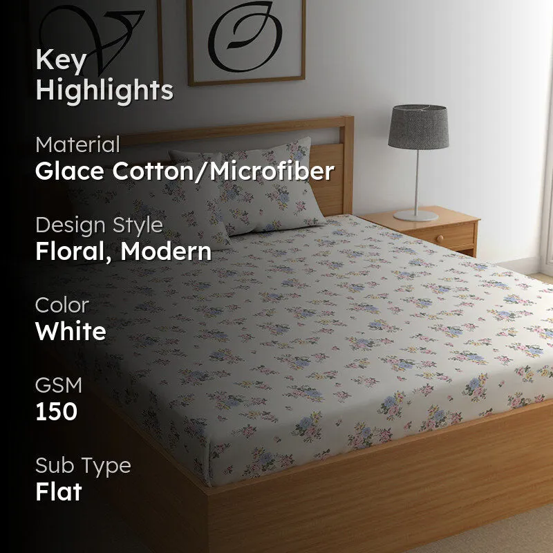 Alison II Microfiber Microfiber Bedsheet (White, Multicolor) - 150 GSM media 2