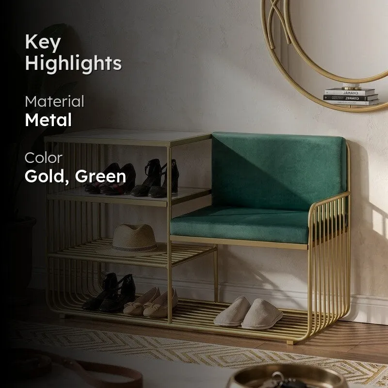 Sleek Metal Shoe Rack - Gold,Green media 2