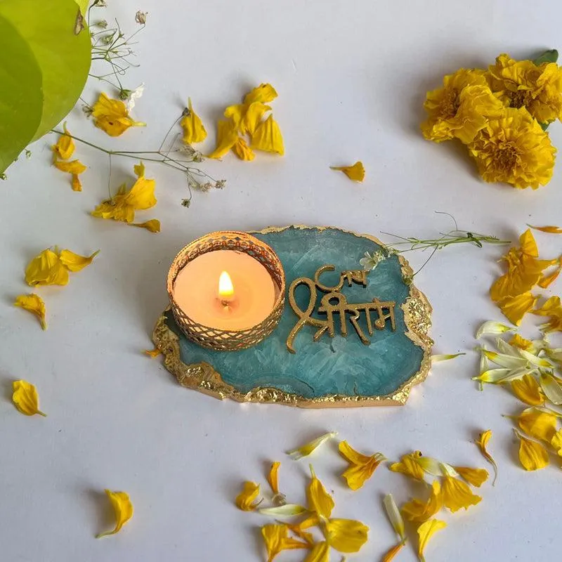 Jai Sri Ram Handcrafted Agate Tealight Candle Holder - Turquoise media 3