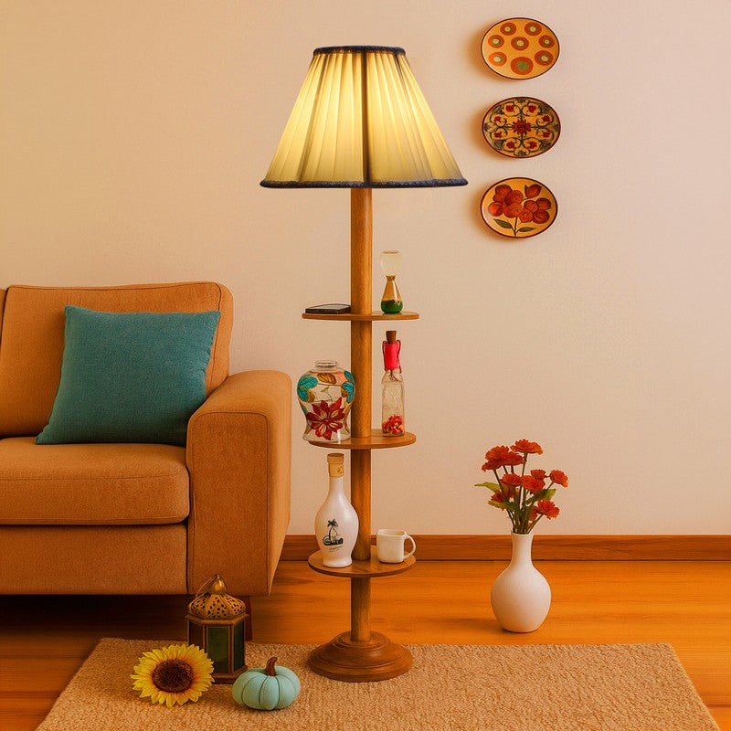 TierShimmer Geo Wooden Floor Lamp - White