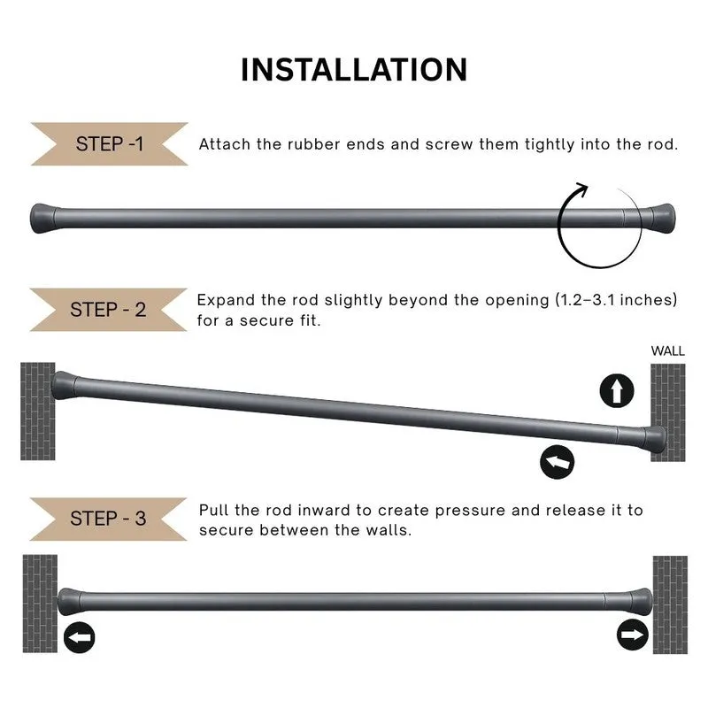 Slide Fit Extendable Metal No Drill Curtain Tension Rod - Silver - 6