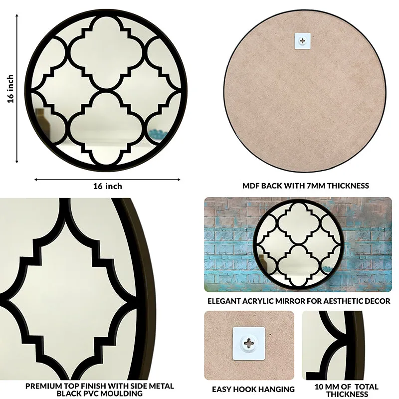Round mirror front and back views with hanging hook shown