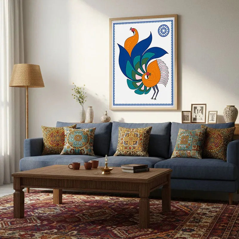 Mayurika Framed Madhubhani Canvas Archival Canvas Wall Painting - Natural Brown Frame media 3