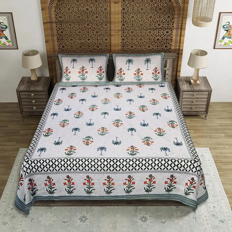 Achyuta Floral Cotton Bedsheet (Multicolor) - 144 TC media 1