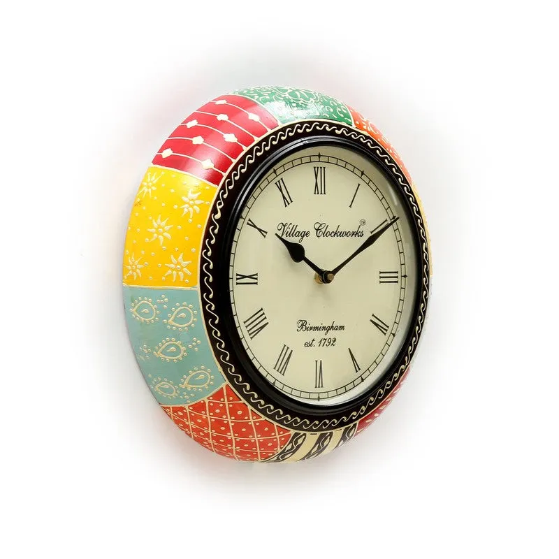 Handcrafted Painted Round Design Wood Wall Clock media 4