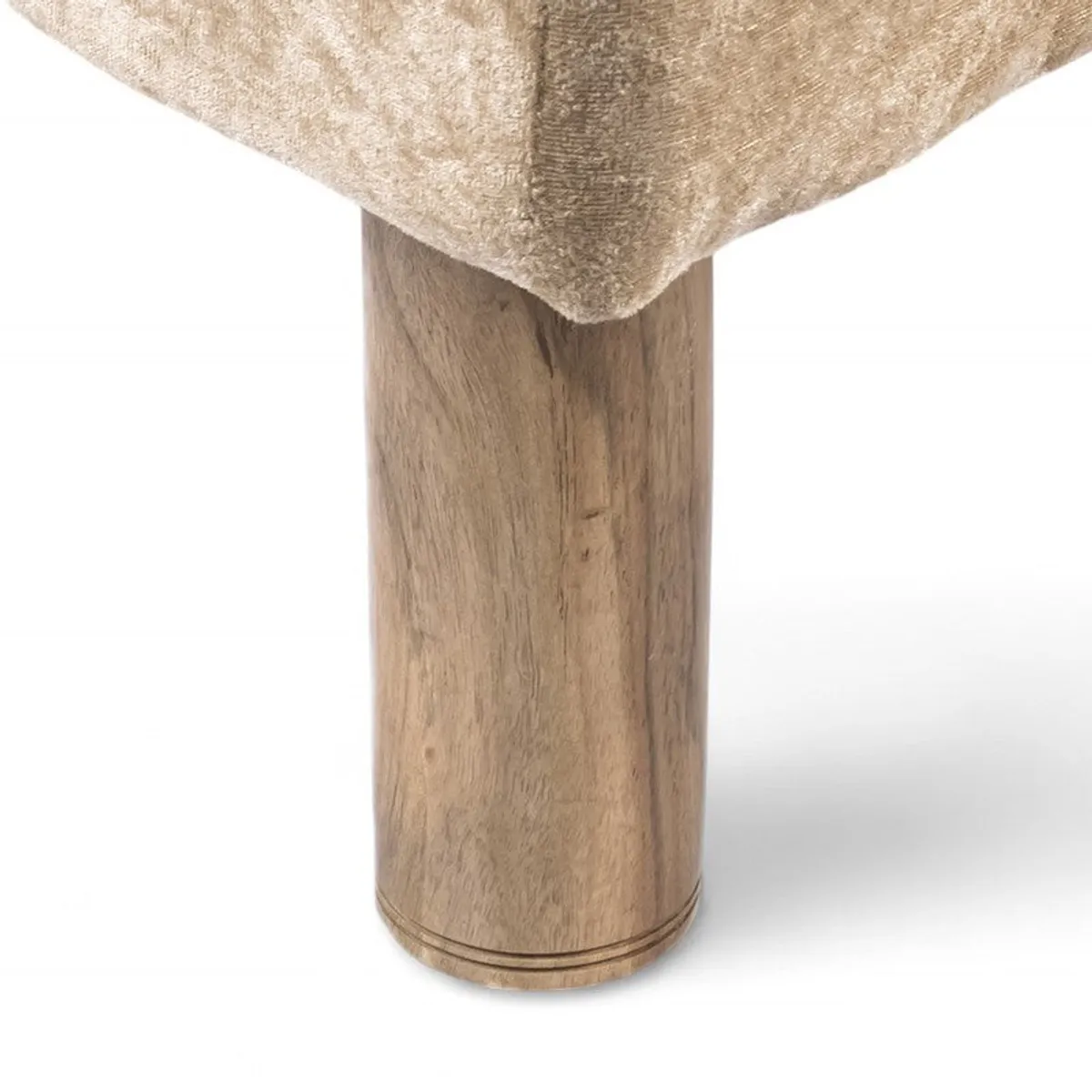 Close-up of wooden ottoman leg with natural grain