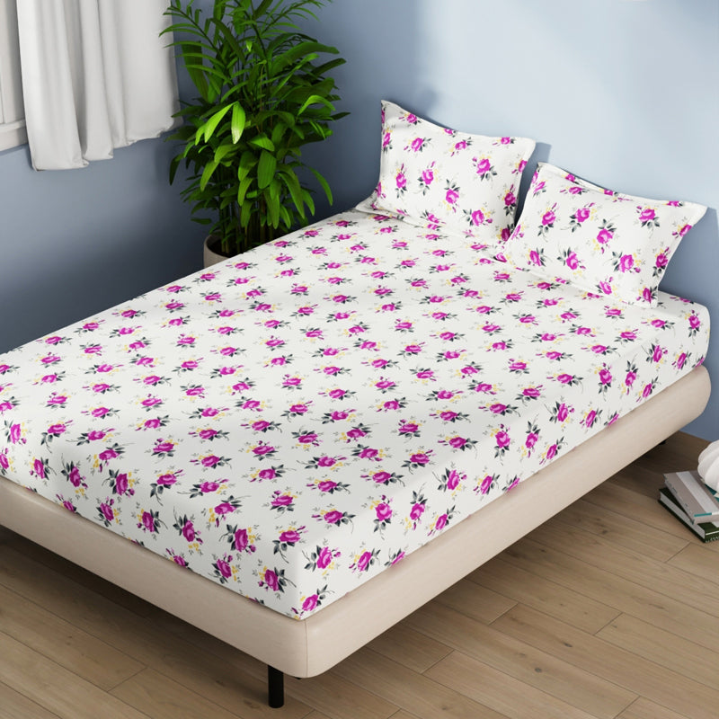 Serina Flora Cotton Bedsheet (Dark Pink) - 144 TC media 4