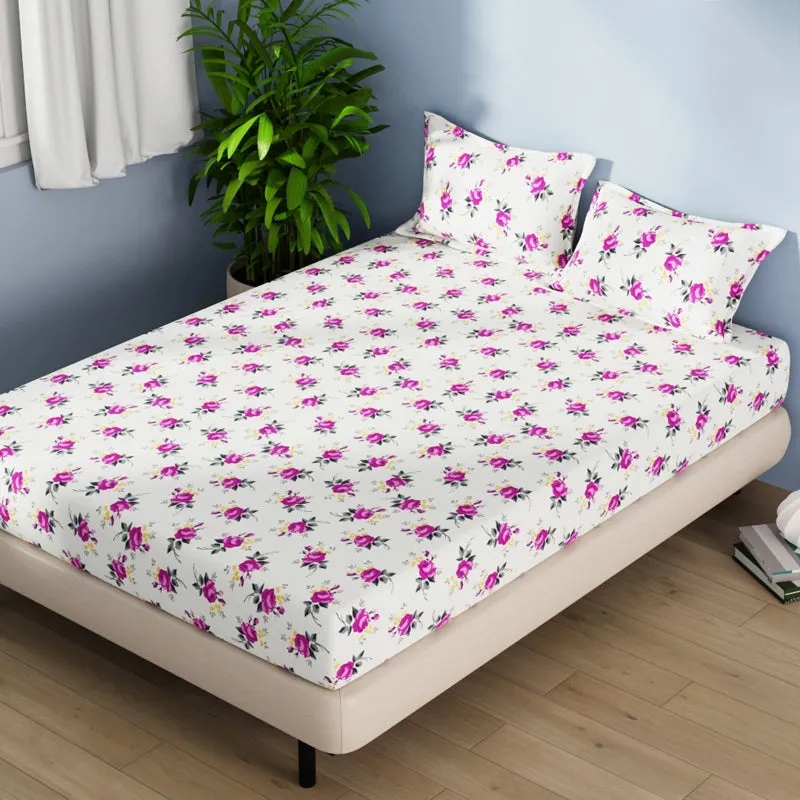 Serina Flora Cotton Bedsheet (Dark Pink) - 144 TC media 4