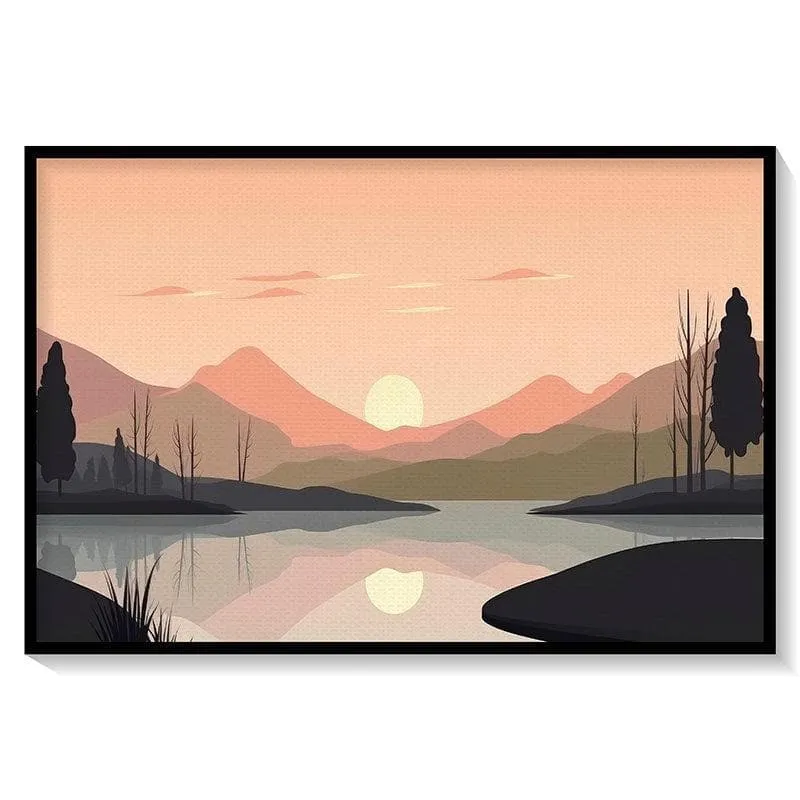Minimalist Sunset Canvas Painting - Black Frame media 5