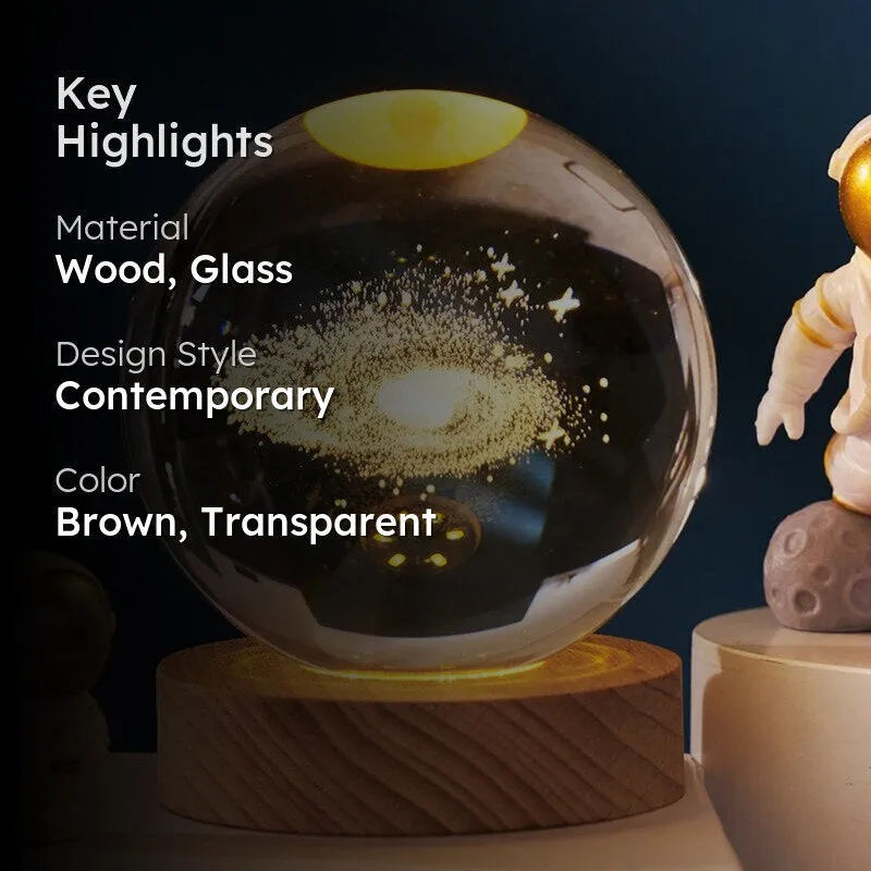 Crystal Ball Galaxy Led Wooden Table Lamp - Brown,Transparent media 2