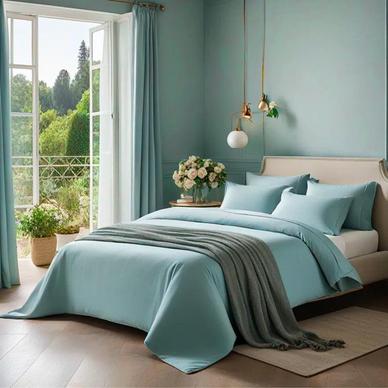 Caressence Solid Cotton Bedsheet (Aqua Blue) - 300 TC media 4