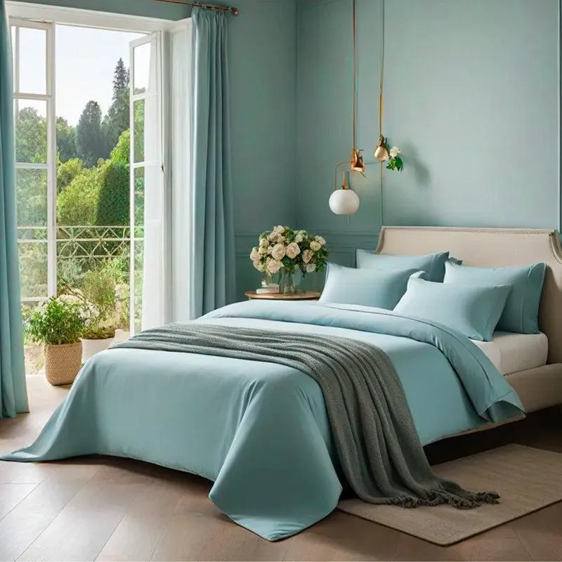 Caressence Solid Cotton Bedsheet (Aqua Blue) - 300 TC media 4