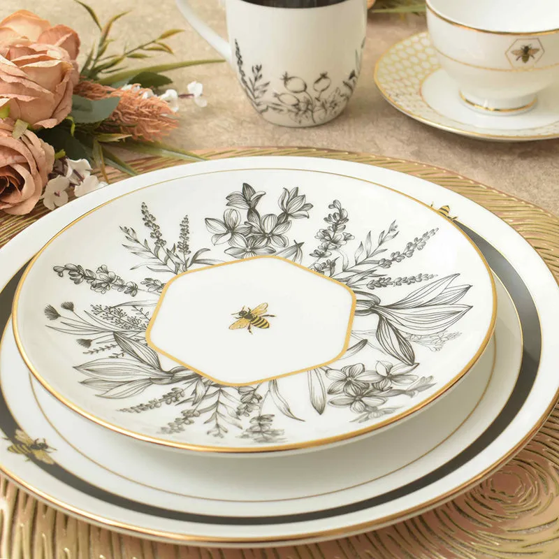 Gilded Bee 24k Gold Brushed Porcelain Dinner Set - 21 Piece Set media 3