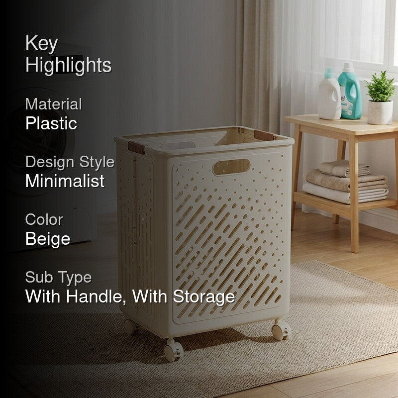 Rioware LinenMove Rolling Laundry Basket - Beige media 2