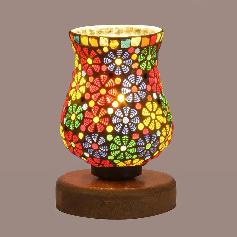 Raymira Mosaic Glass Table Lamp With Wooden Base - Multicolor media 7