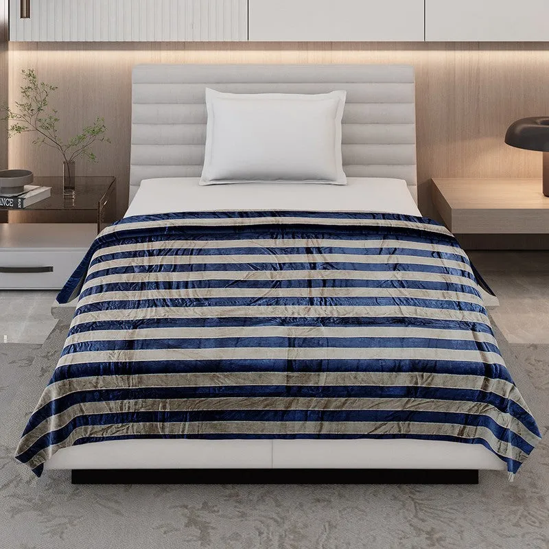 Monte Carlo Strivon Bold Stripes Polyester Blanket (Navy Blue) - 300 GSM media 4