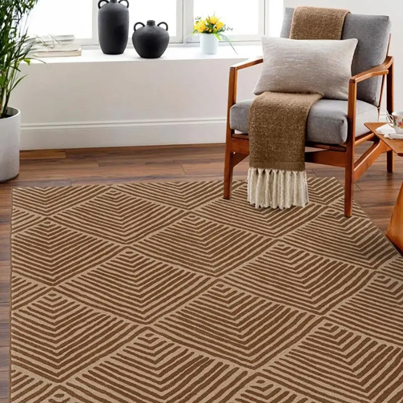 Medon Hand Tufted Geometric Wool & Nylon Carpet - Brown media 3