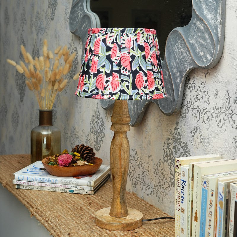 Botanical Noir Wooden Base Cotton Table Lamp - Multicolor media 3