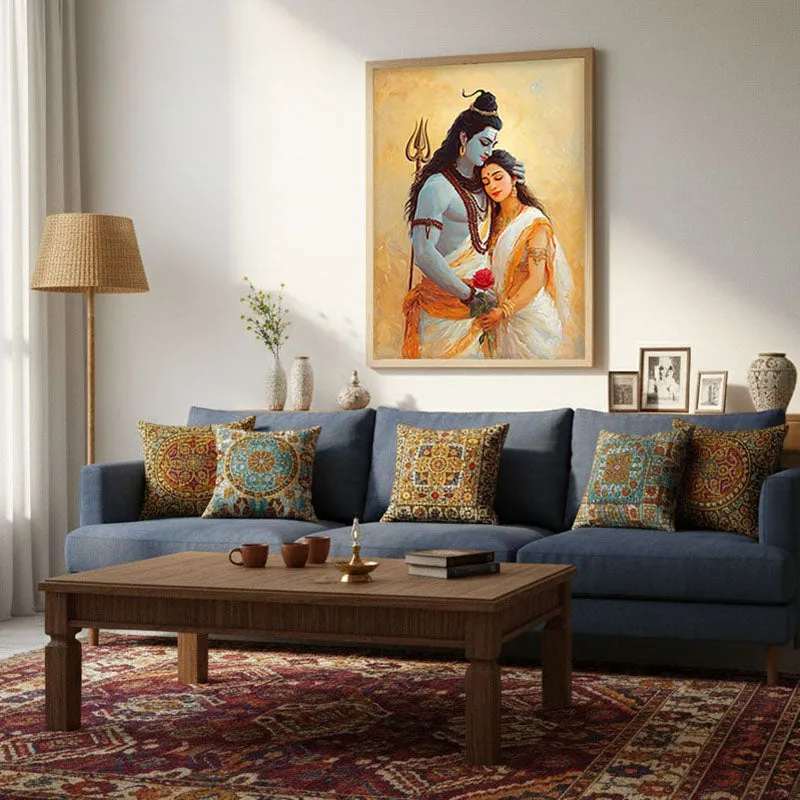 Lord Shiva and Parvati II Archival Paper Wall Art - Natural Brown Frame media 3