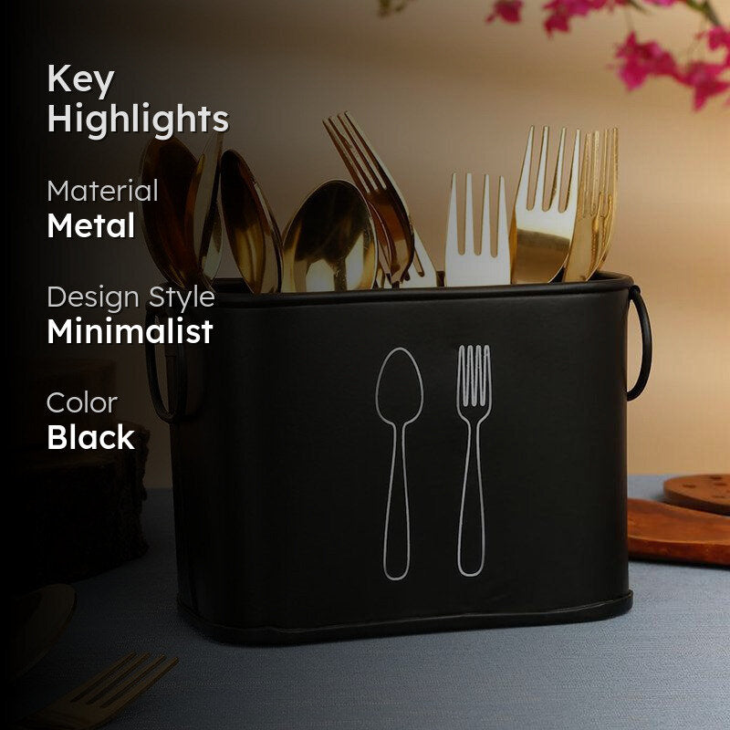 Fork & Order Metal Cutlery Holder - Black media 2