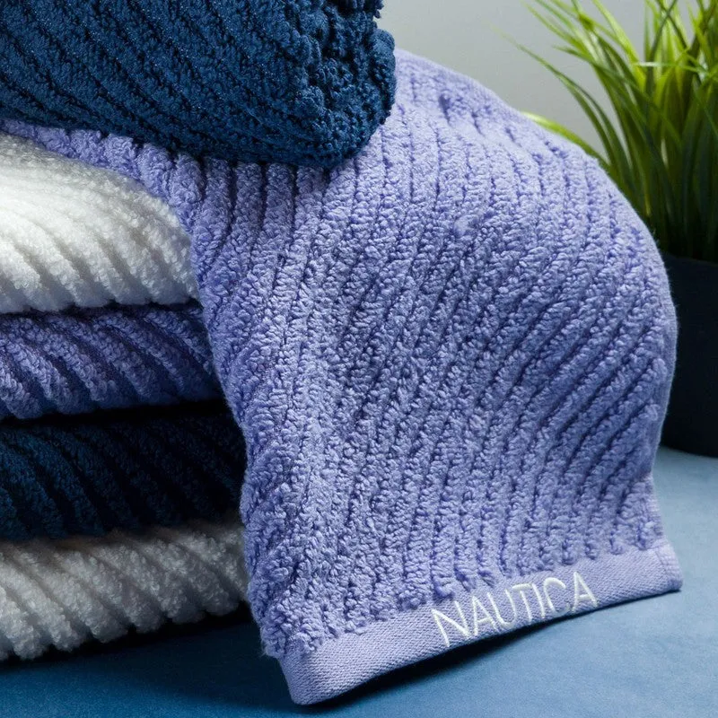 Nautica Riviera Soft Cotton Hand Towel (White, Dark Blue & Blue) - Set Of Six media 4