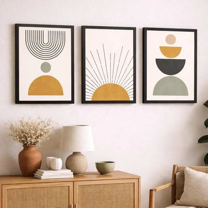Sun Motif Wall Painting With Frame - Set Of Three media 4