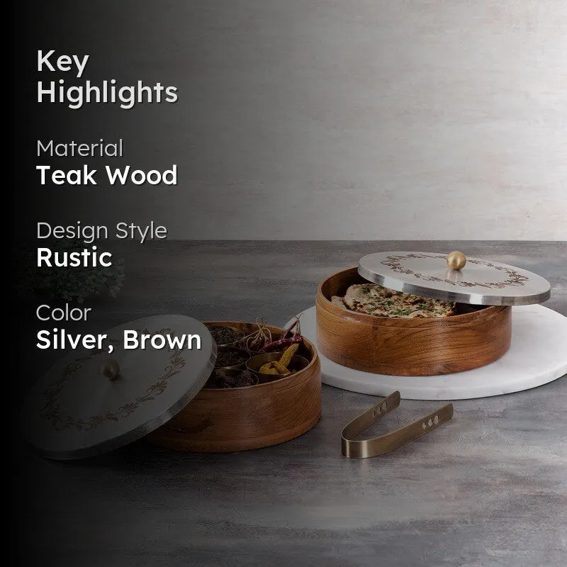 Rootra Teak Wood Round Masala Box - Three Piece Set media 2