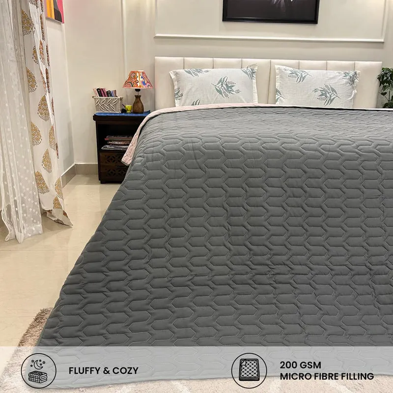 Urban Space Quilted Microfiber Reversible Comforter (Grey, Rose) - 200 GSM media 3