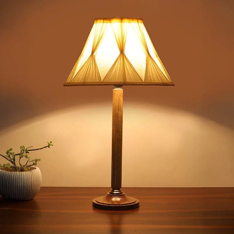 Loft Style Table Lamp With Wooden Base - Ivory,Brown media 2