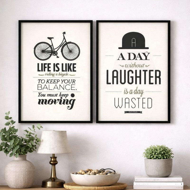 Mono Muse Paper Wall Painting With MDF Frame - Set Of Two