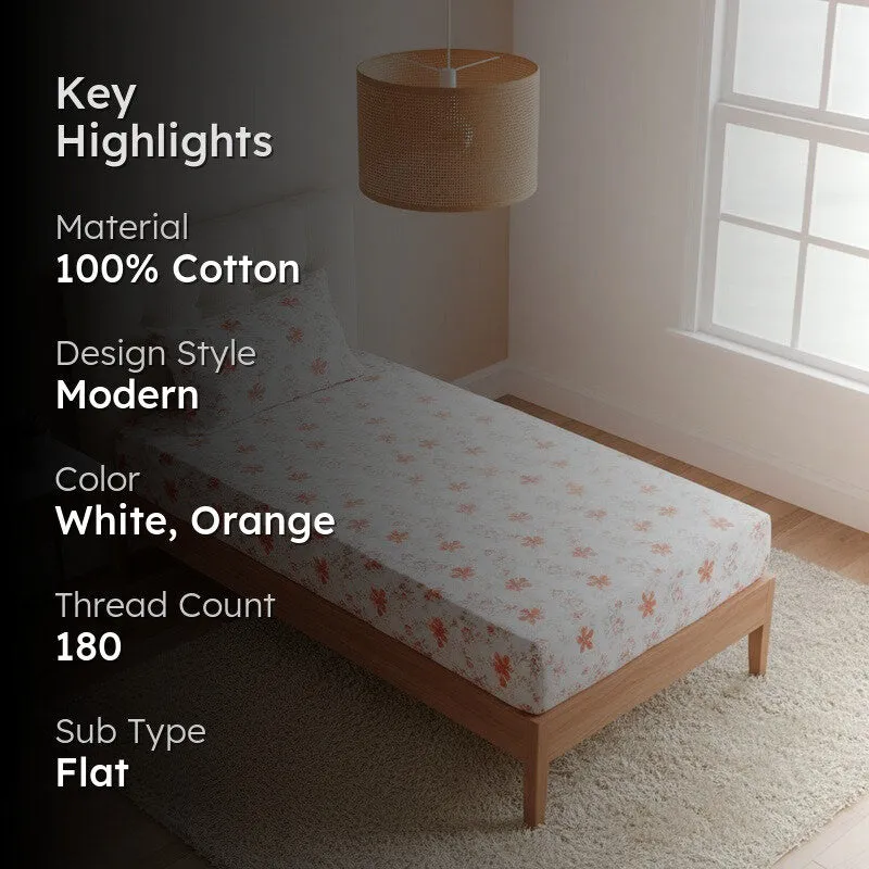 Jumina Floral Printed Cotton Bedsheet (Orange) - 180 TC media 2
