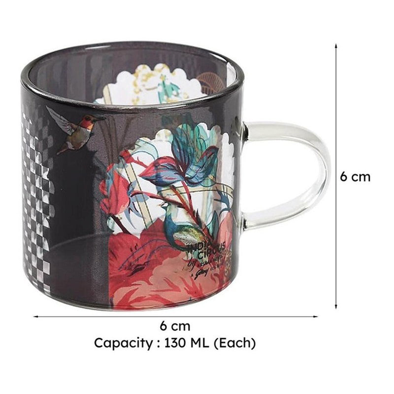 India Circus Glass Tea Cup (130 mL Each)/Transparent,Black)-  Set of Four media 10