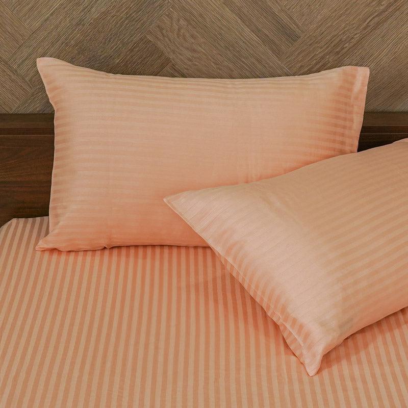 Reposi Striped Cotton Bedsheet (Peach) - 200 TC media 4