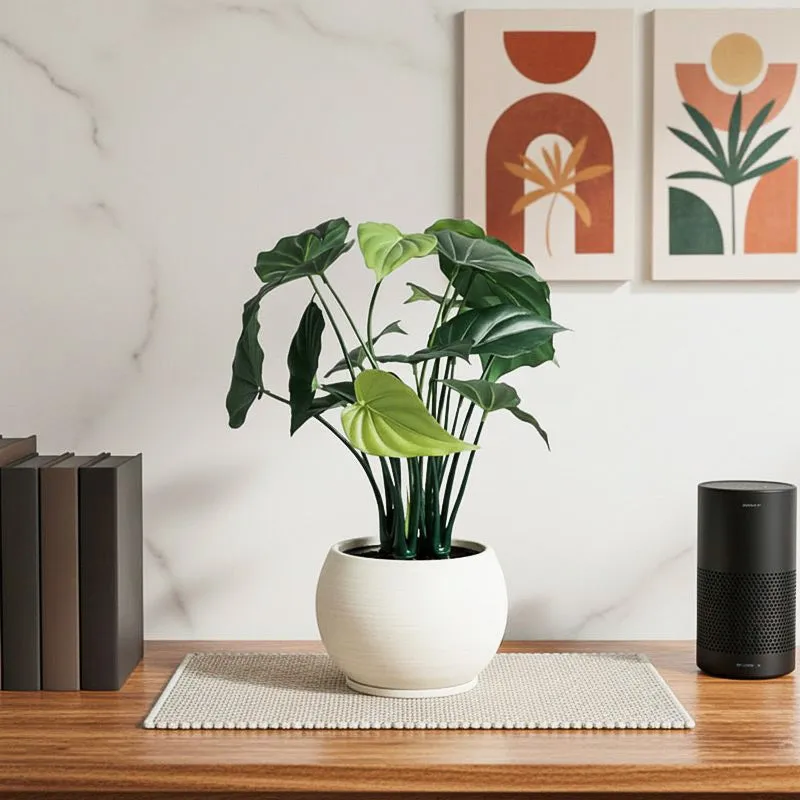 Faux Alocasia Bonsai In Bowl Pot - 37 cms media 1