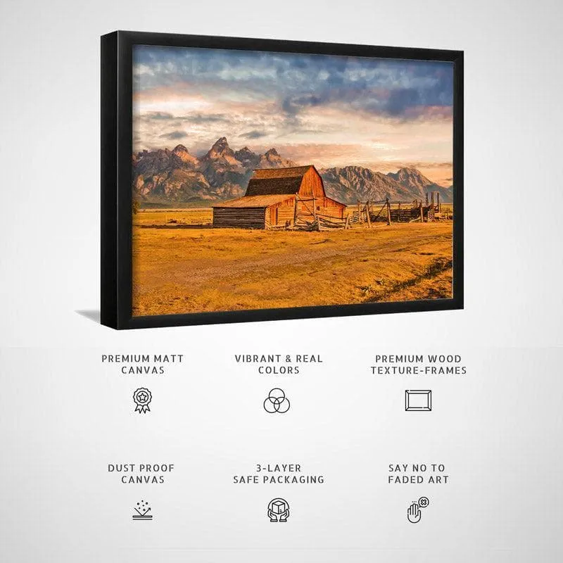 Moulton Barn Sunrise Canvas Wall Painting - Black Frame media 5