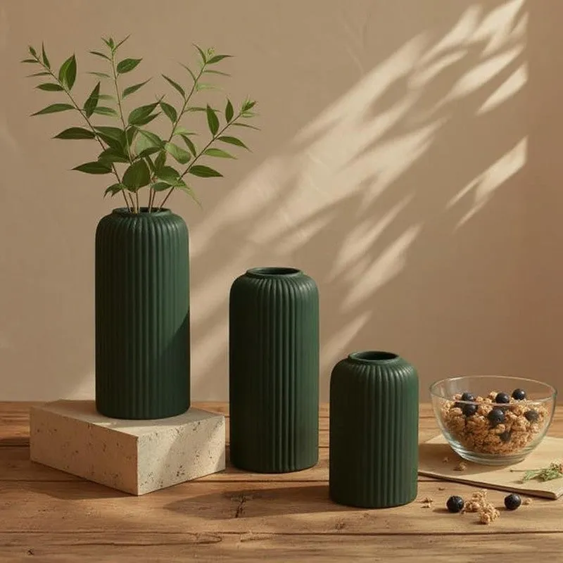 Pasha Ceramic Vase (Dark Green) - Set Of Three media 4