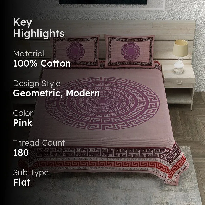 Tulika Treasure Geometric Cotton Bedsheet (Pink) - 150 TC media 2