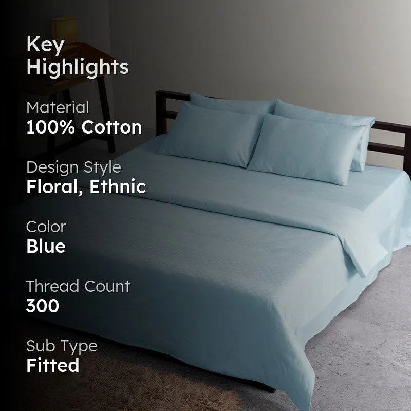 Diamond Dazz Fitted Jacquard Cotton Bedseet (Pale Blue) - 300 TC media 2