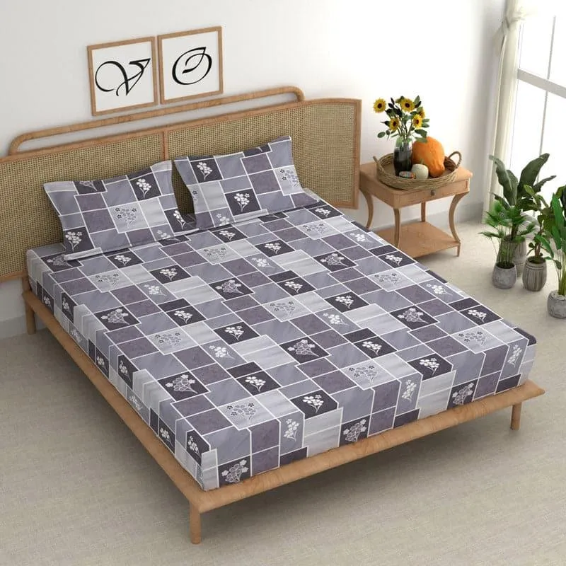 Veronica Printed Microfiber Bedsheet (Silver Grey) - 180 GSM media 3