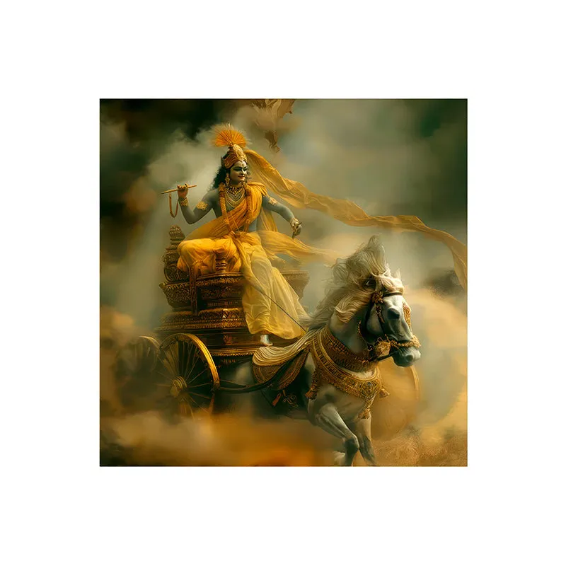 Krishna Chariot Poly Canvas Wall Painting media 4