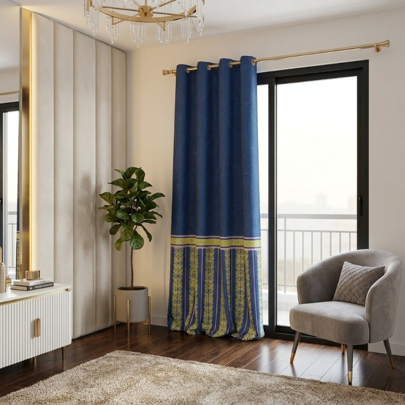 Blue Monarch Satin Curtain with Lining