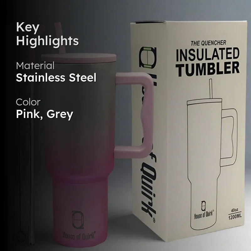 Opal Wave Stainless Steel Tumbler (1200 ML) - Pink & Grey media 2