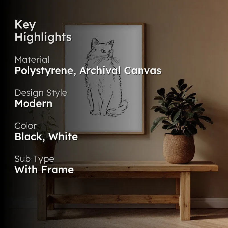 Cat Sketch Archival Canvas Wall Art - Natural Brown Frame media 2