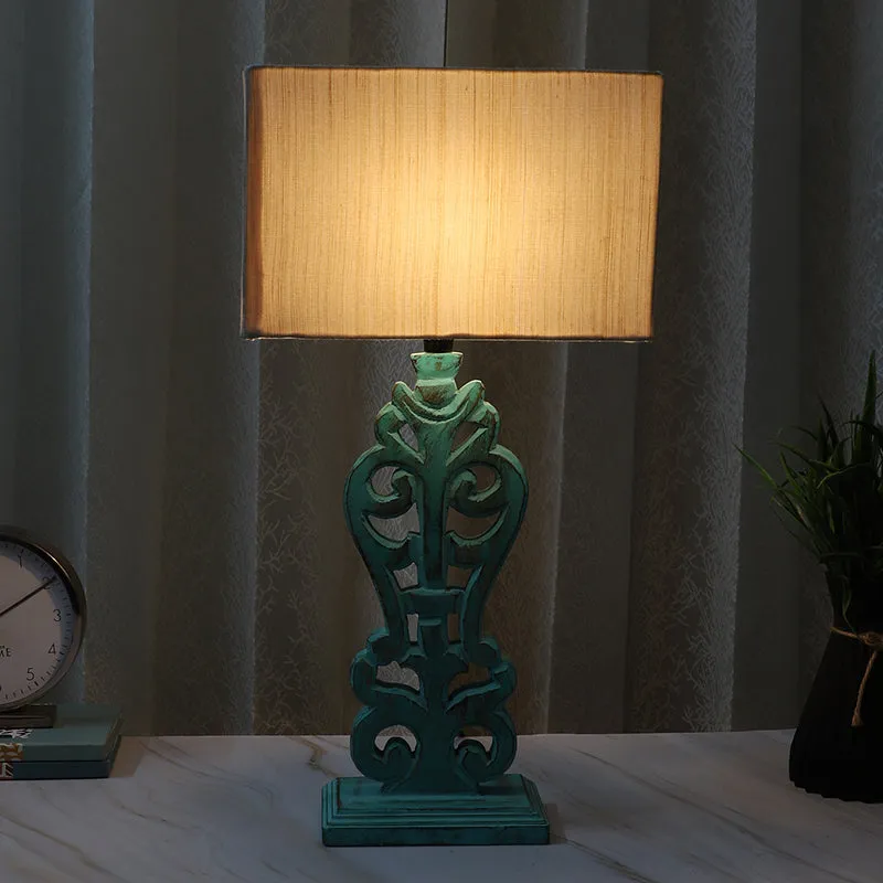 Urbane Deco Solid Mango Wood Table Lamp - Beige,Blue media 1